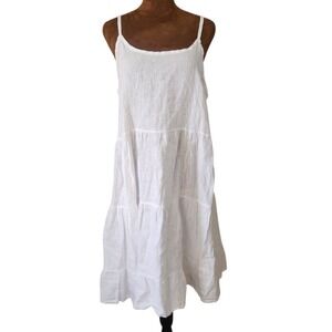 Valentina Naldi 100% Linen Made In Italy White Tiered Tank Dress L Beachy Boho